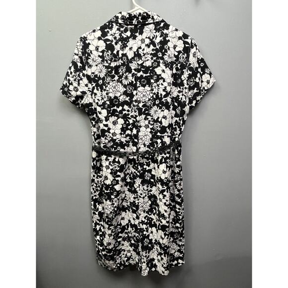 Sag Harbor Dress Womens Size 14P Black White Linen Blend Button‎ Front Floral - Picture 2 of 5